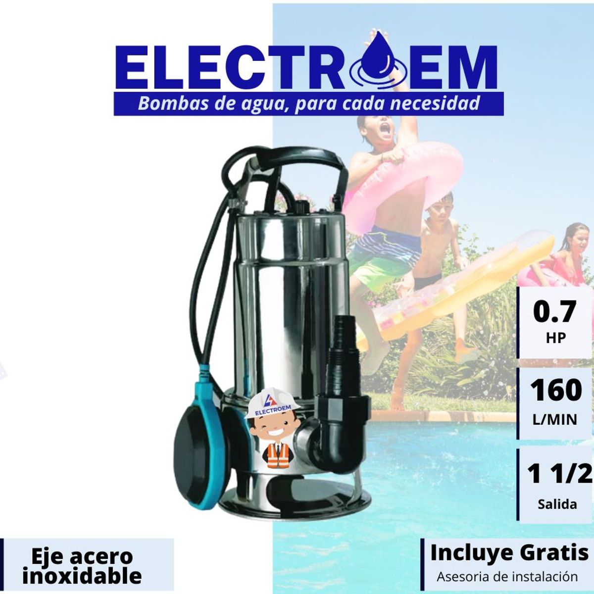 LEO - BOMBA  INOXIDABLE SUMERGIBLE PARA RIEGO Y DRENAJE 160 L/MIN.