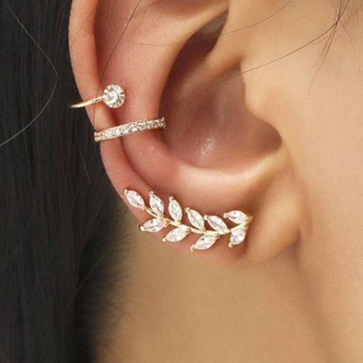 GENERICO - Aretes a presión dorados de lujo - oreja izquierda - 3 pcs