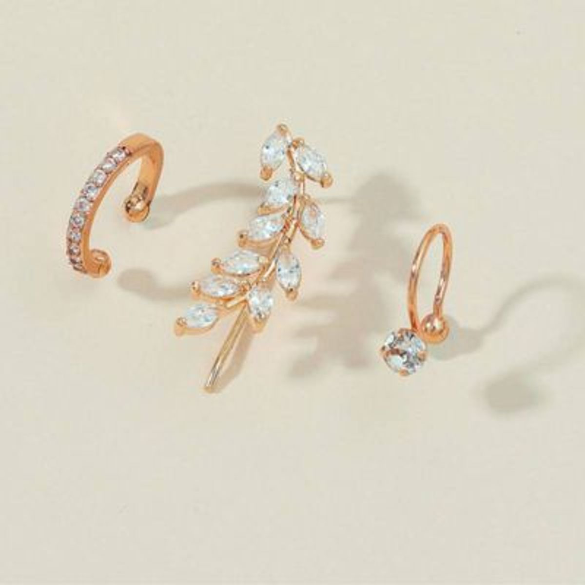 GENERICO - Aretes a presión dorados de lujo - oreja izquierda - 3 pcs