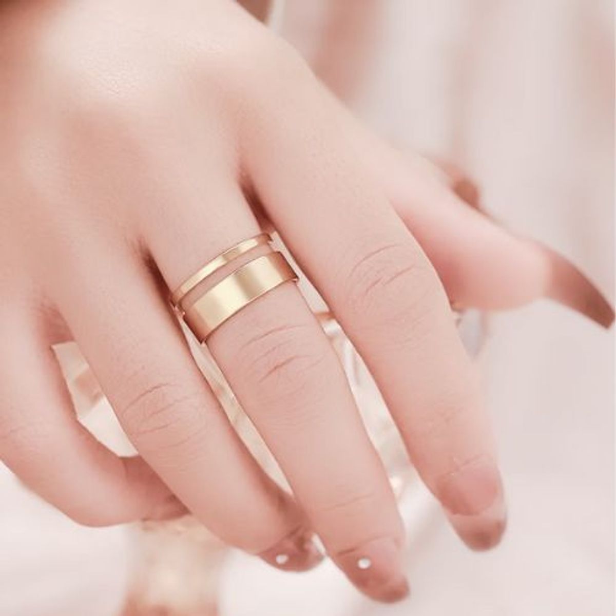 GENERICO - Anillo sortija ajustable para mujer de acero inoxidable doble