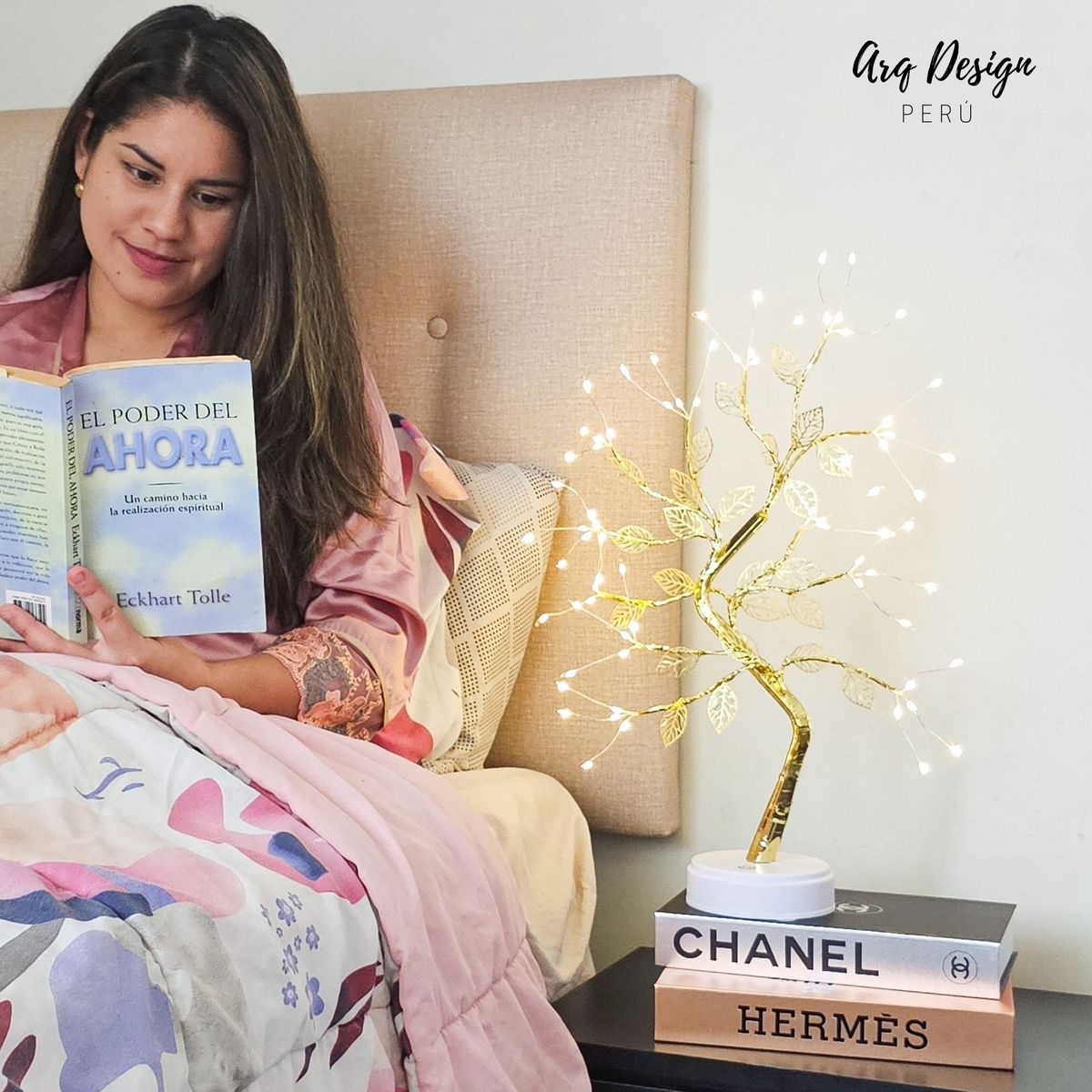 GENERICO - Lámpara Velador Hojas Doradas