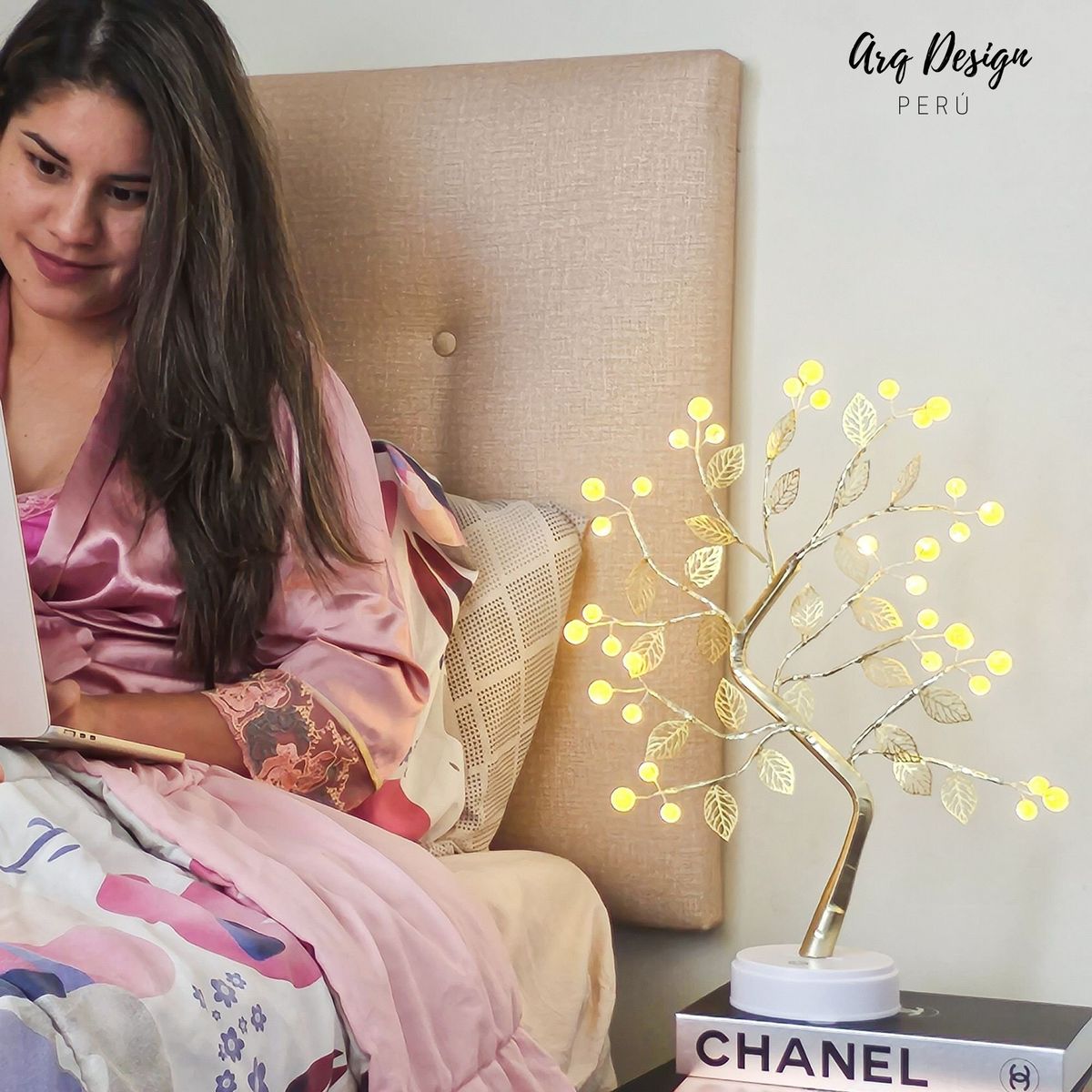 GENERICO - Lampara Velador Hojas Y Perlas