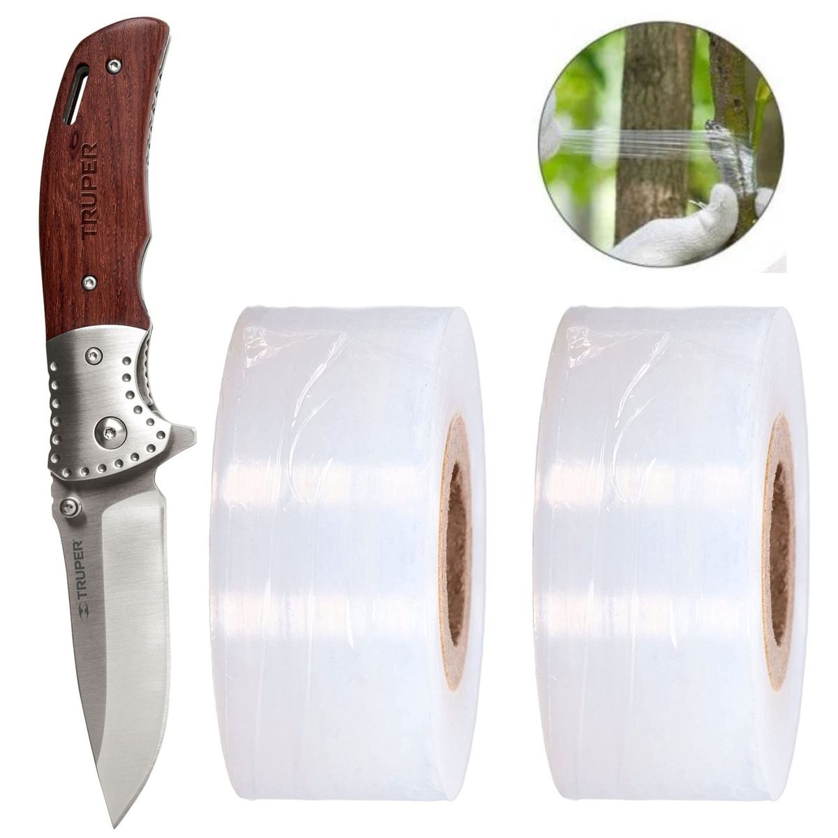 TRUPER - kit injerto, Navaja abatible TRUPER, 2 cintas de injerto stretch film