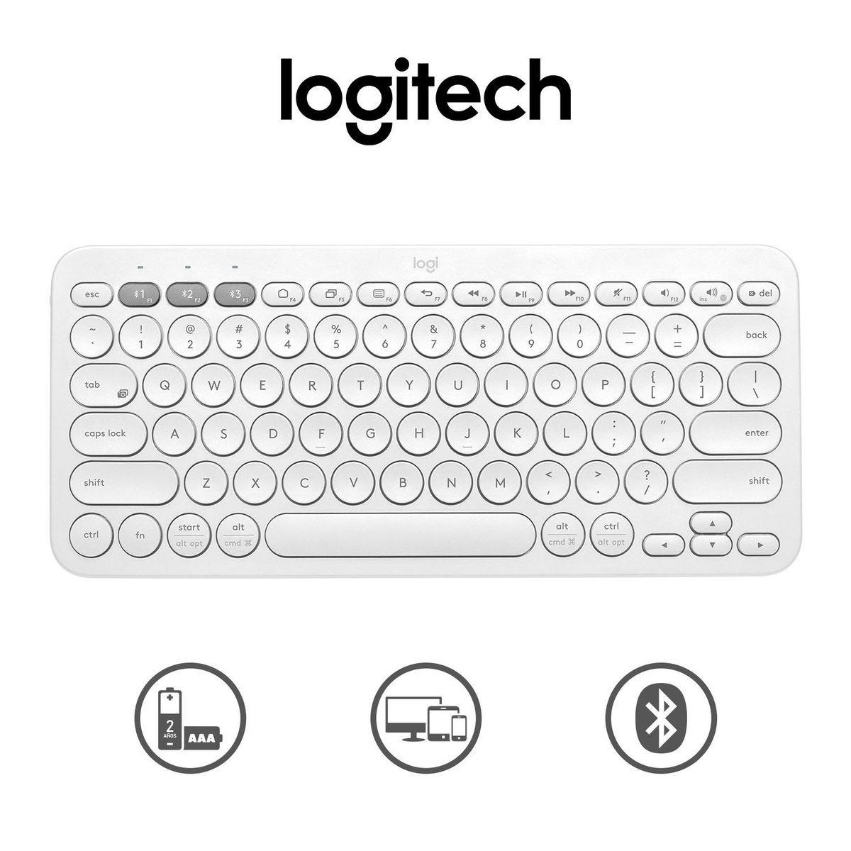 LOGITECH - Teclado Logitech Bluetooth Multidispositivo Inalámbrico K380 Blanco