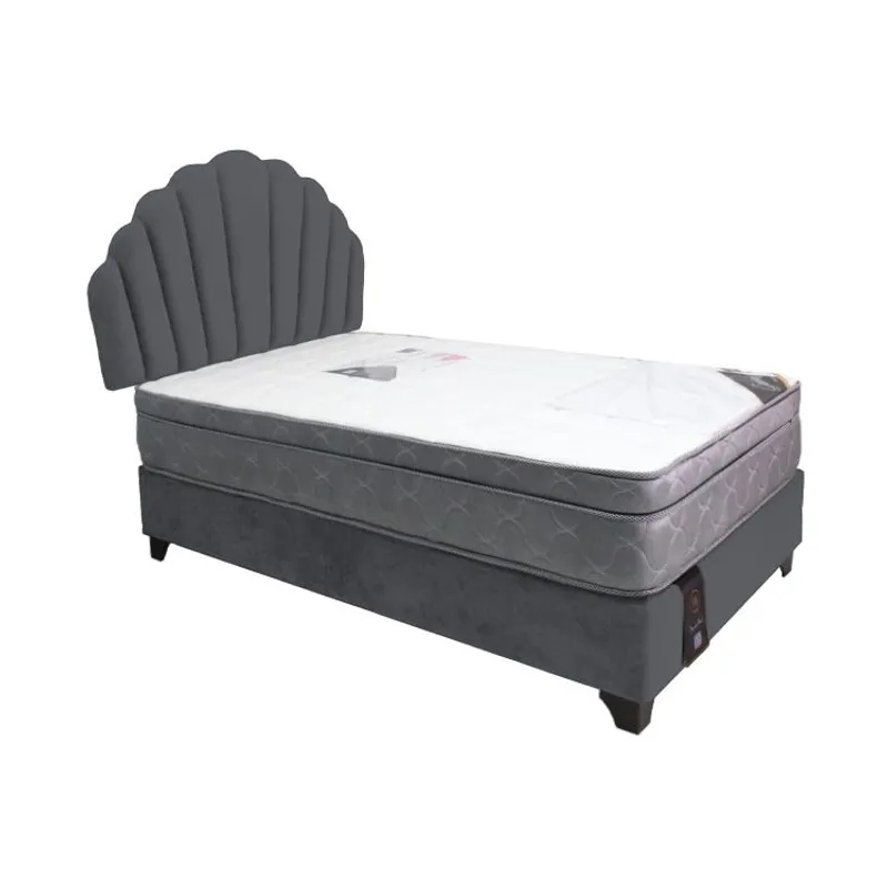 BARAKA HOME - Dormitorio Afrodita + Cabecera patas ajustables + colchon 1.5 plz - Gris Oscuro