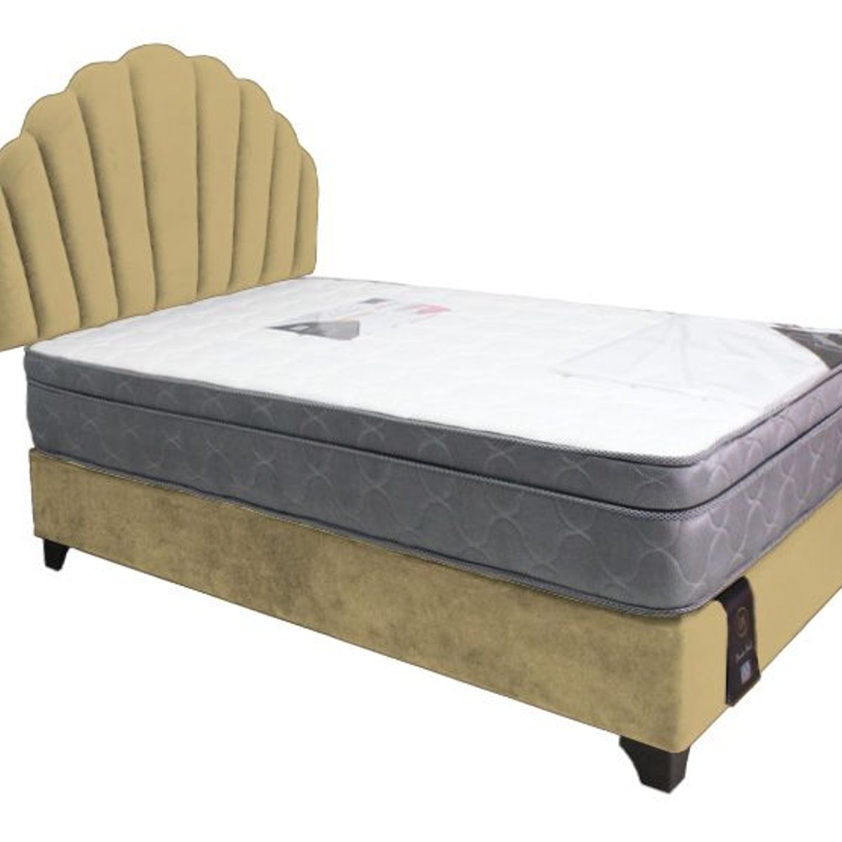 BARAKA HOME - Dormitorio Afrodita + Cabecera patas ajustables + colchon 1.5 plz - Beige Oscuro