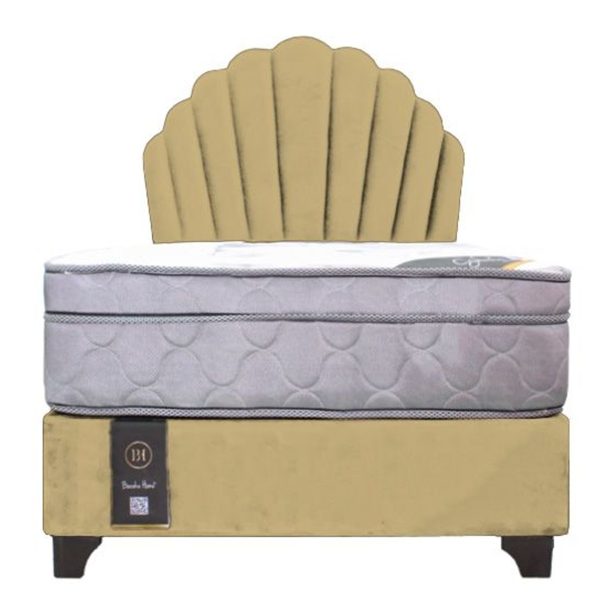 BARAKA HOME - Dormitorio Afrodita + Cabecera patas ajustables + colchon 1.5 plz - Beige Oscuro