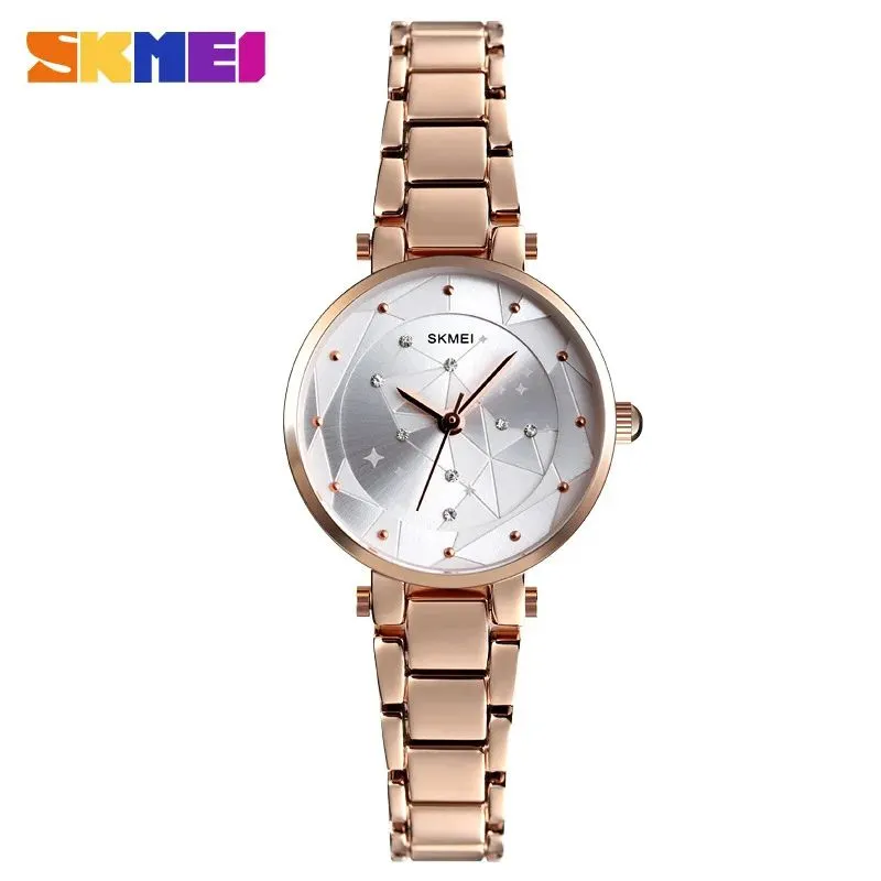 SKMEI - RELOJ SKMEI 1411 ORO ROSA CONSTELACION CORREA ACERO PARA MUJER_.