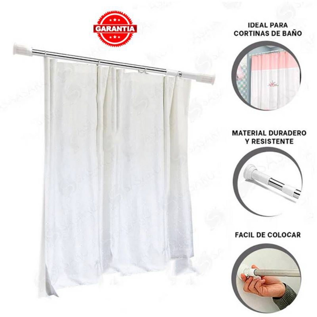GENERICO - Tubo ajustable para cortina de baño