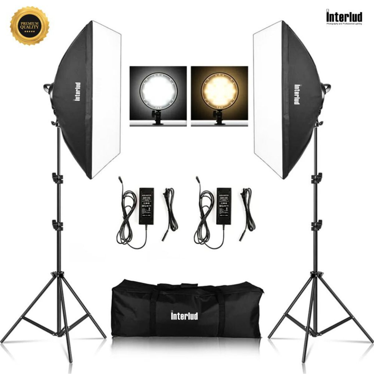 INTERLUD - Kit Iluminación Softbox LED y Parantes Profesional FYI260018 Interlud