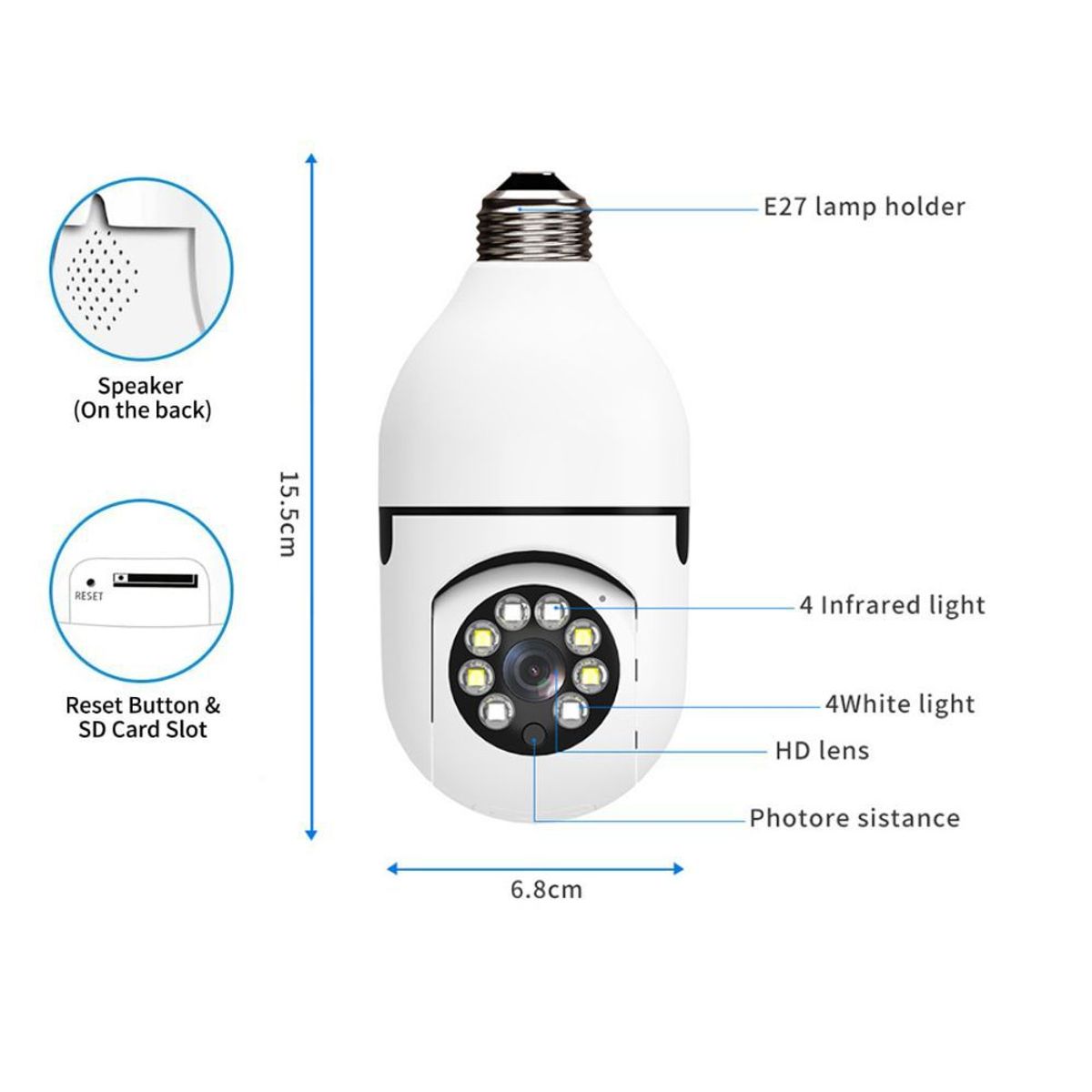 GENERICO - Cámara Foco Espía Wifi Sensor De Movimiento