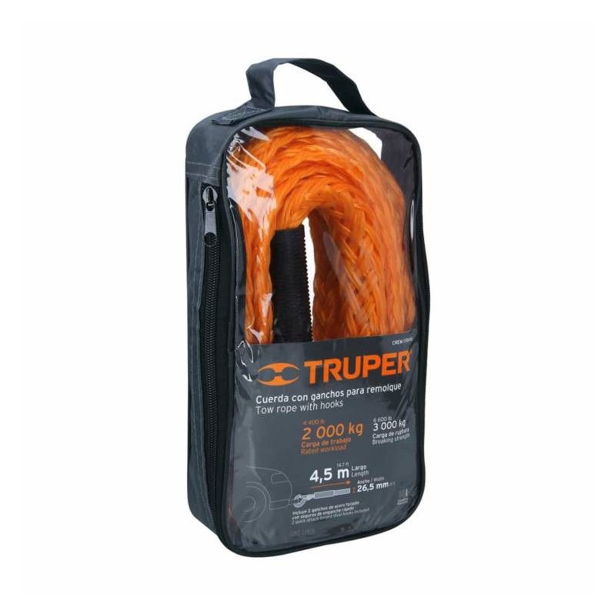 TRUPER - CABLE REMOLQUE CON 2 GANCHOS 4.5MX2000KG 18346 TRUPER
