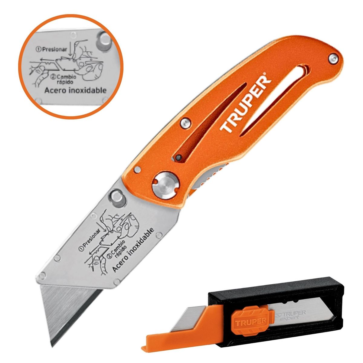 TRUPER - Navaja abatible profesional cuerpo acero inox y aluminio Truper Expert
