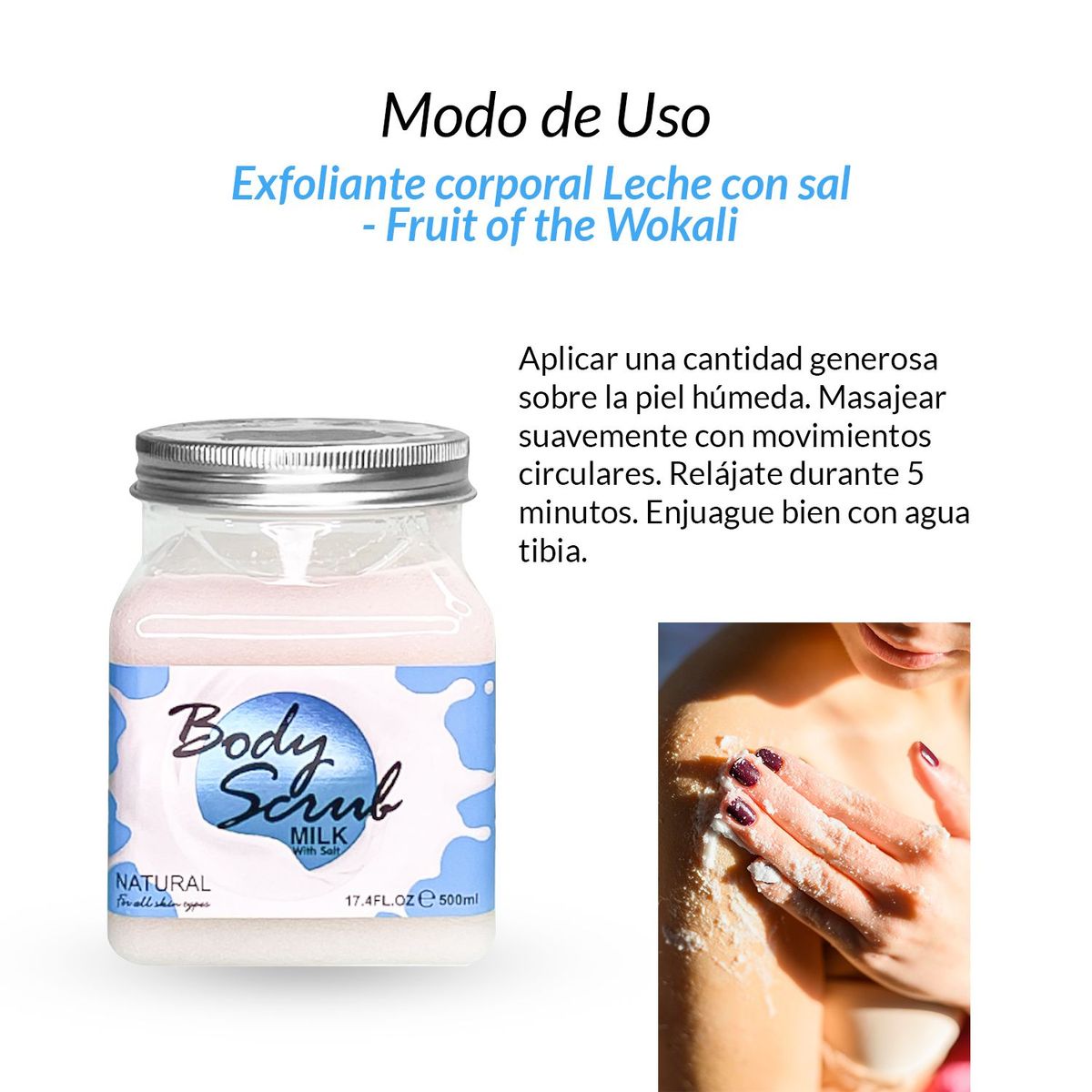 GENERICO - 3 Exfoliante corporal Leche con sal 500ml - Fruit of the Wokali