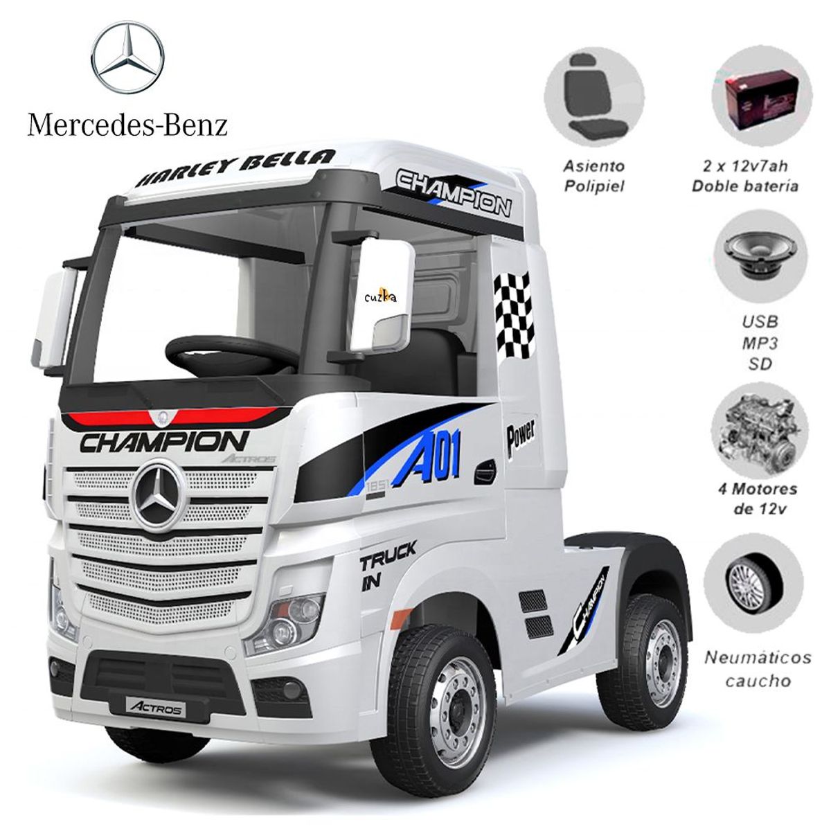 MERCEDES BENZ - Carro a batería para Niños »ACTROS» White Licenced