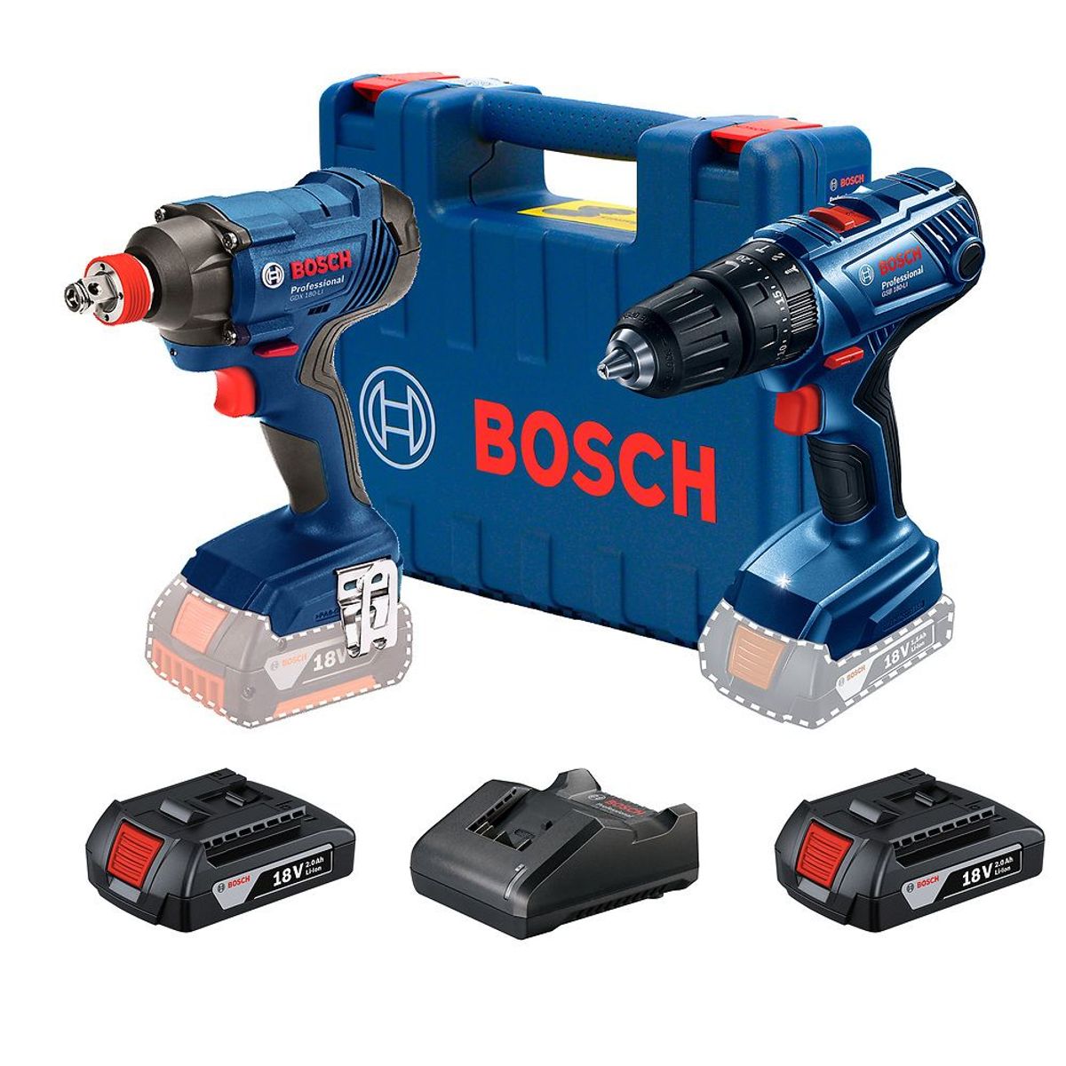 BOSCH - Taladro 1/2" + Atornillador 1/4" 18V GSB 180-LI +GDX 180-LI
