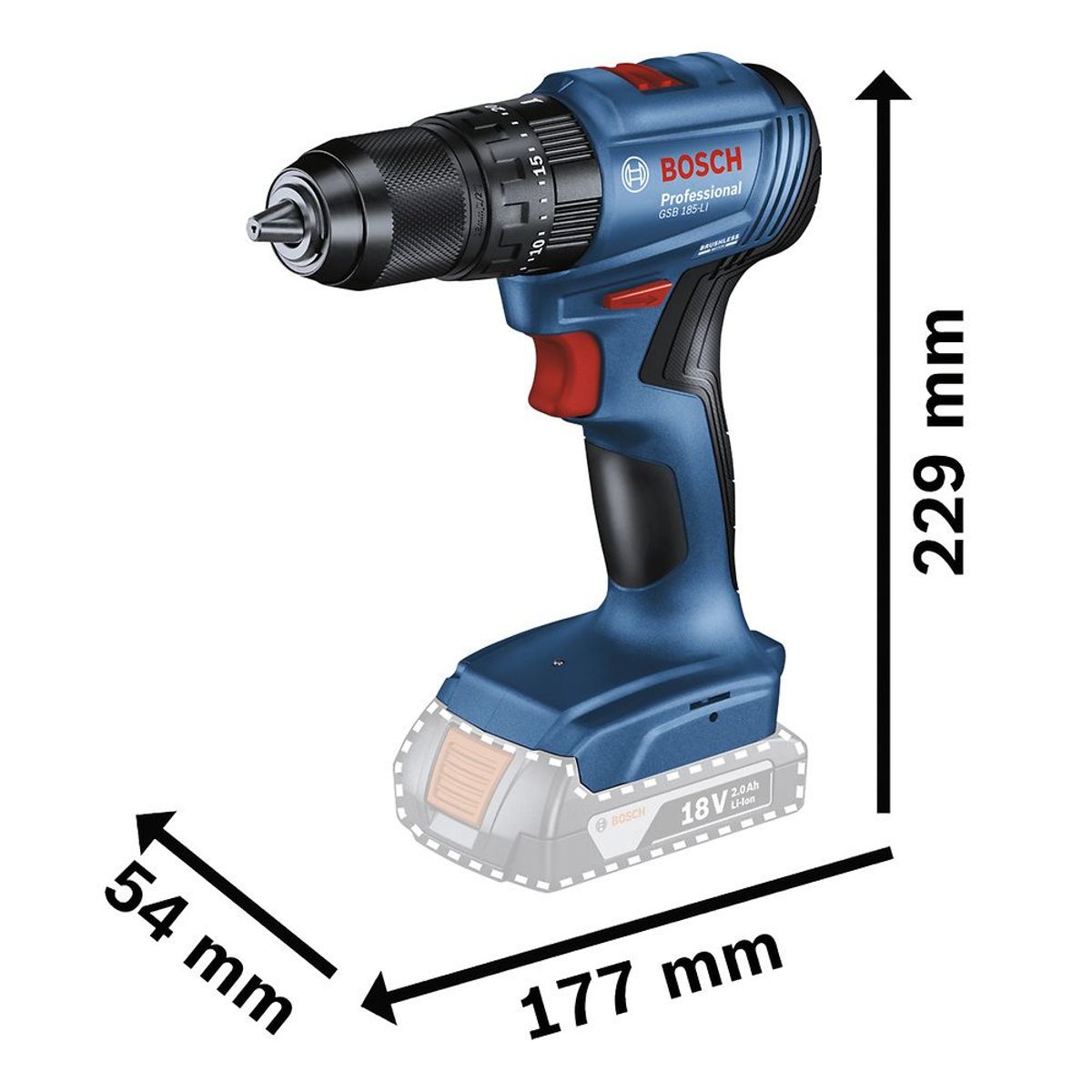BOSCH - Taladro Percutor 1/2" Brushless Baretool GSB 185-LI
