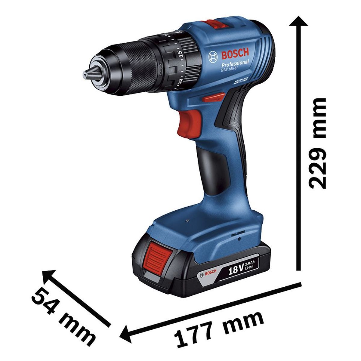 BOSCH - Taladro Percutor 1/2" Brushless 1 BAT 2AH + 1 CARG GSB 185-LI