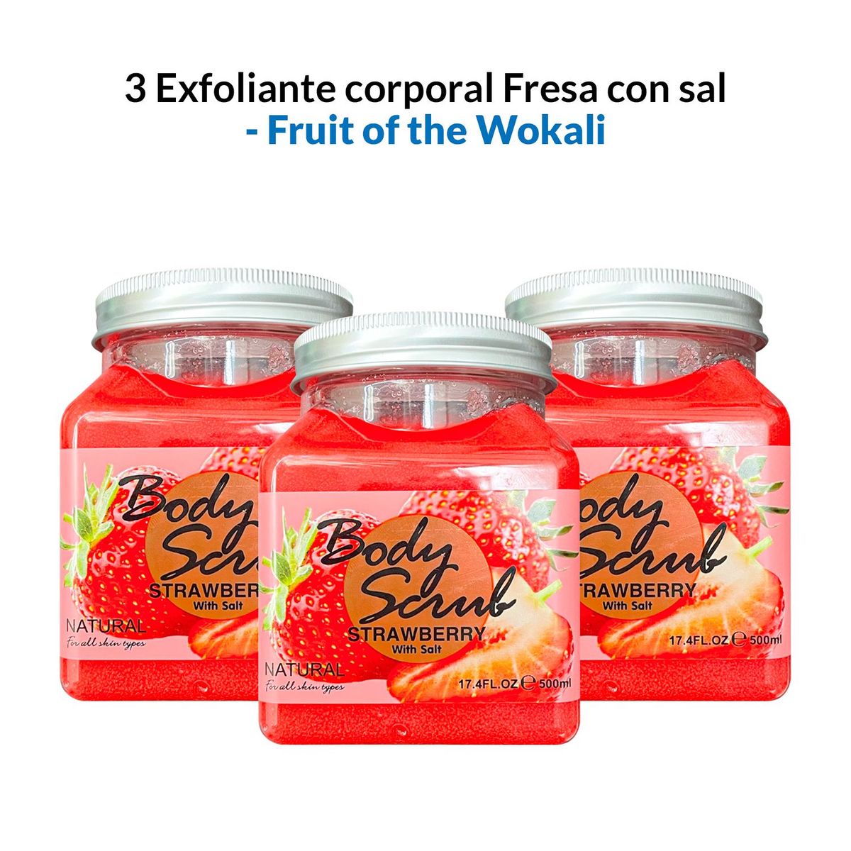 GENERICO - 3 Exfoliante corporal Fresa con sal 500ml - Fruit of the Wokali