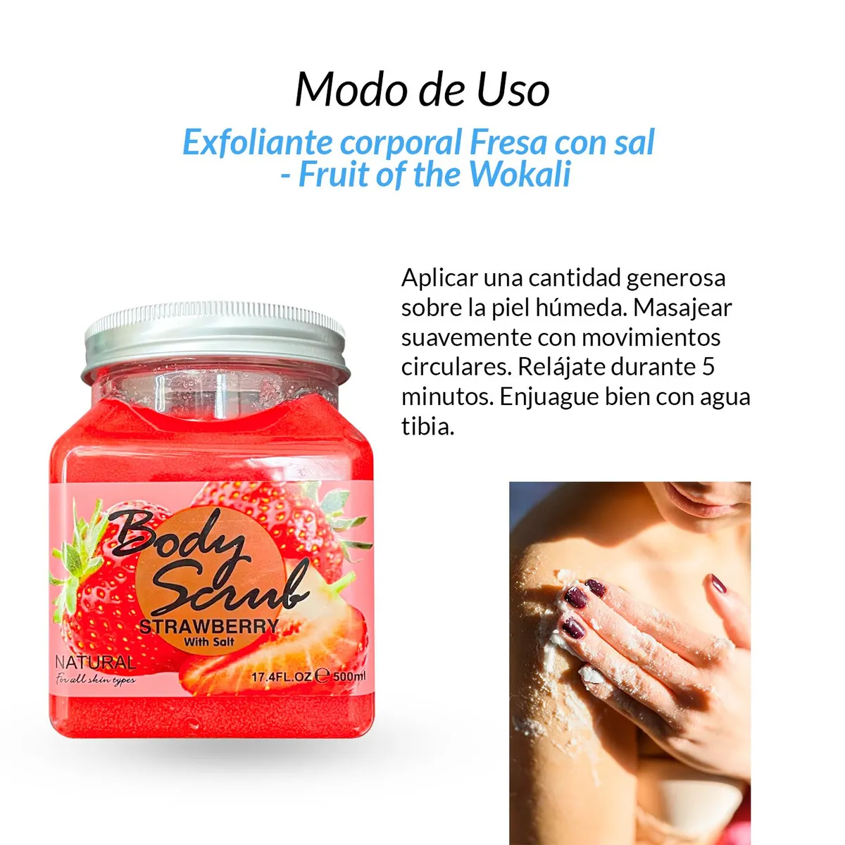GENERICO - 3 Exfoliante corporal Fresa con sal 500ml - Fruit of the Wokali