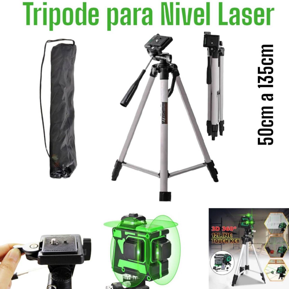 OEM - Soporte Tripode de Nivel Láser Ajustable de 1m hasta 135cmFunda