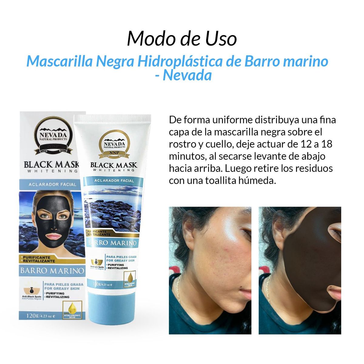 NEVADA NATURAL PRODUCTS - Mascarilla Negra Hidroplástica de Barro marino 120gr