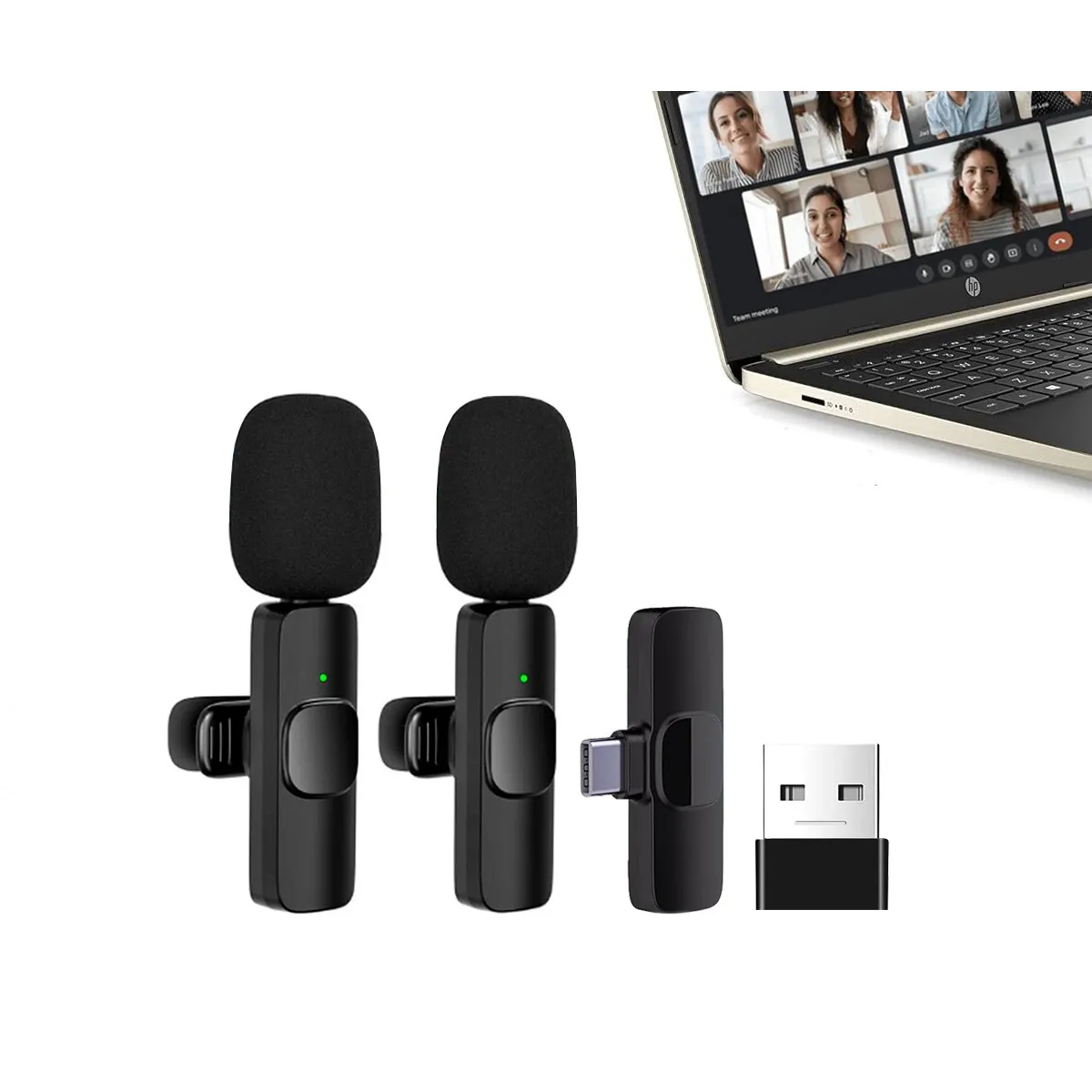 OEM - Micrófonos Inalámbricos Solaperos 2 en 1 K9 Tipo C y Adaptador USB