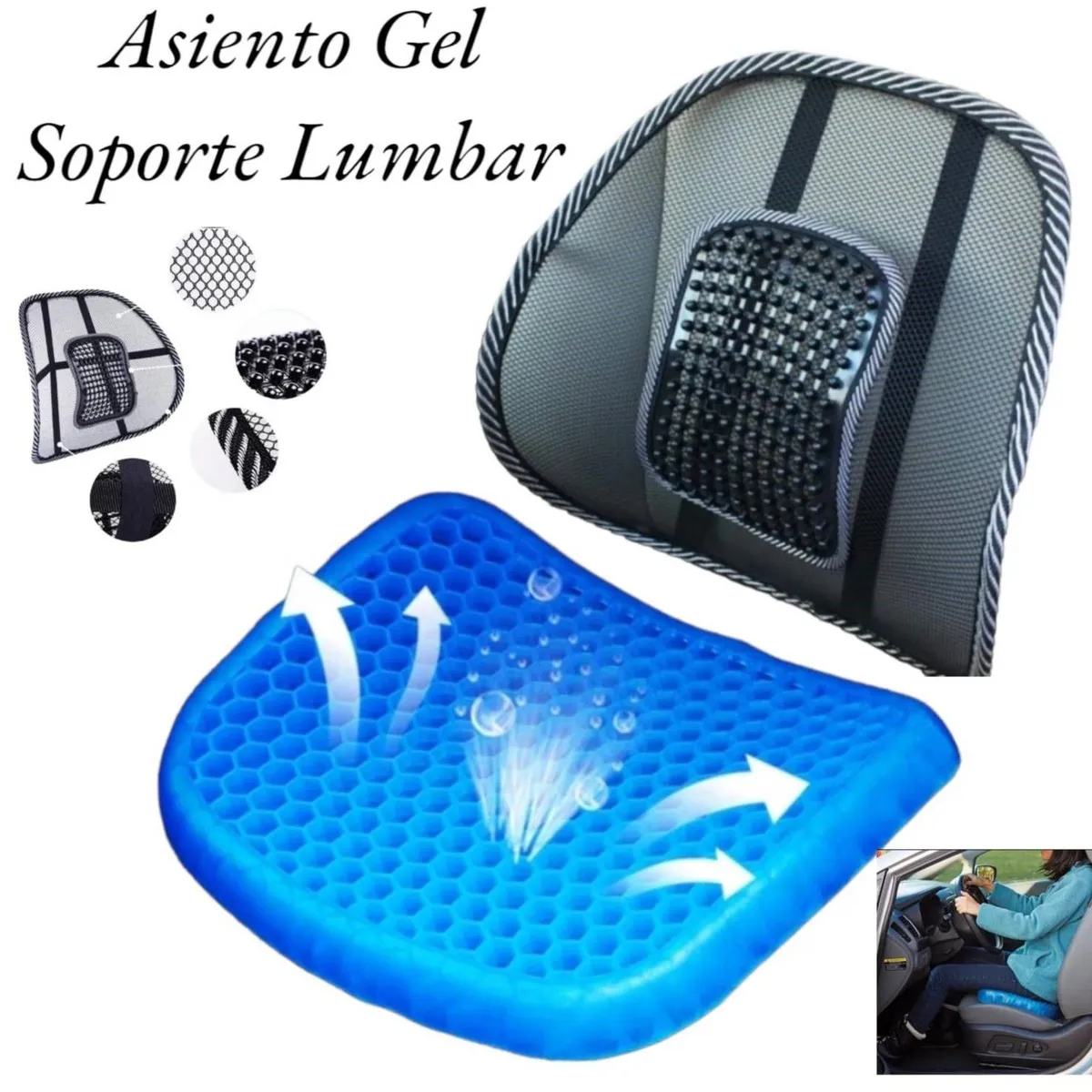 GENERICO - Cojín Asiento de Gel Ergonómico y Soporte Lumbar para sillas