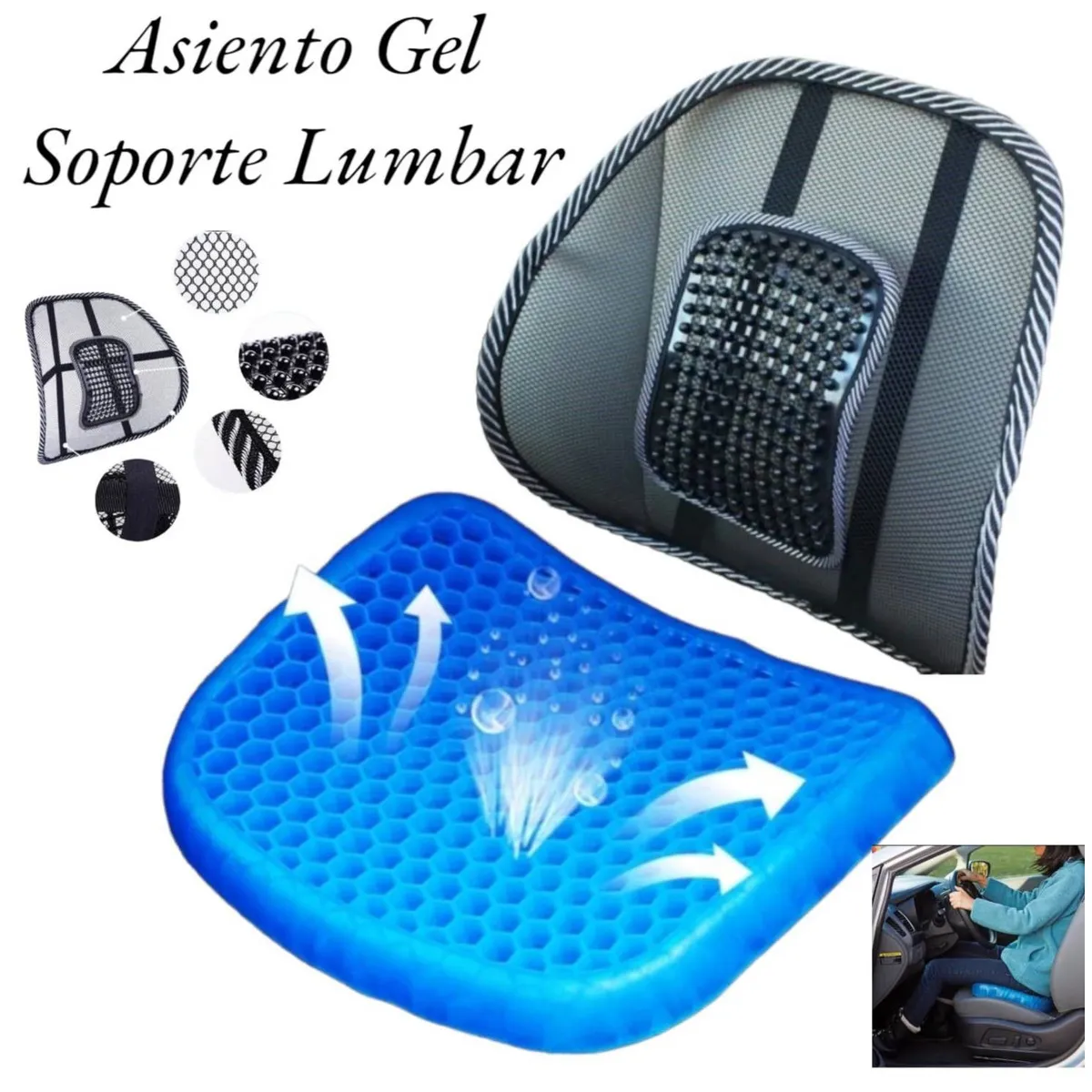 GENERICO - Cojín Asiento de Gel Ergonómico y Soporte Lumbar para sillas