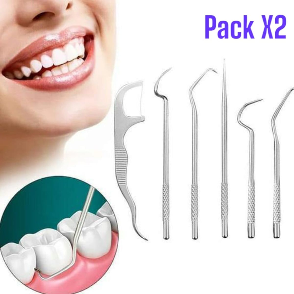 OEM - 2Kit de Herramientas de Limpieza de Dientes de Acero Inoxidable 7 en 1