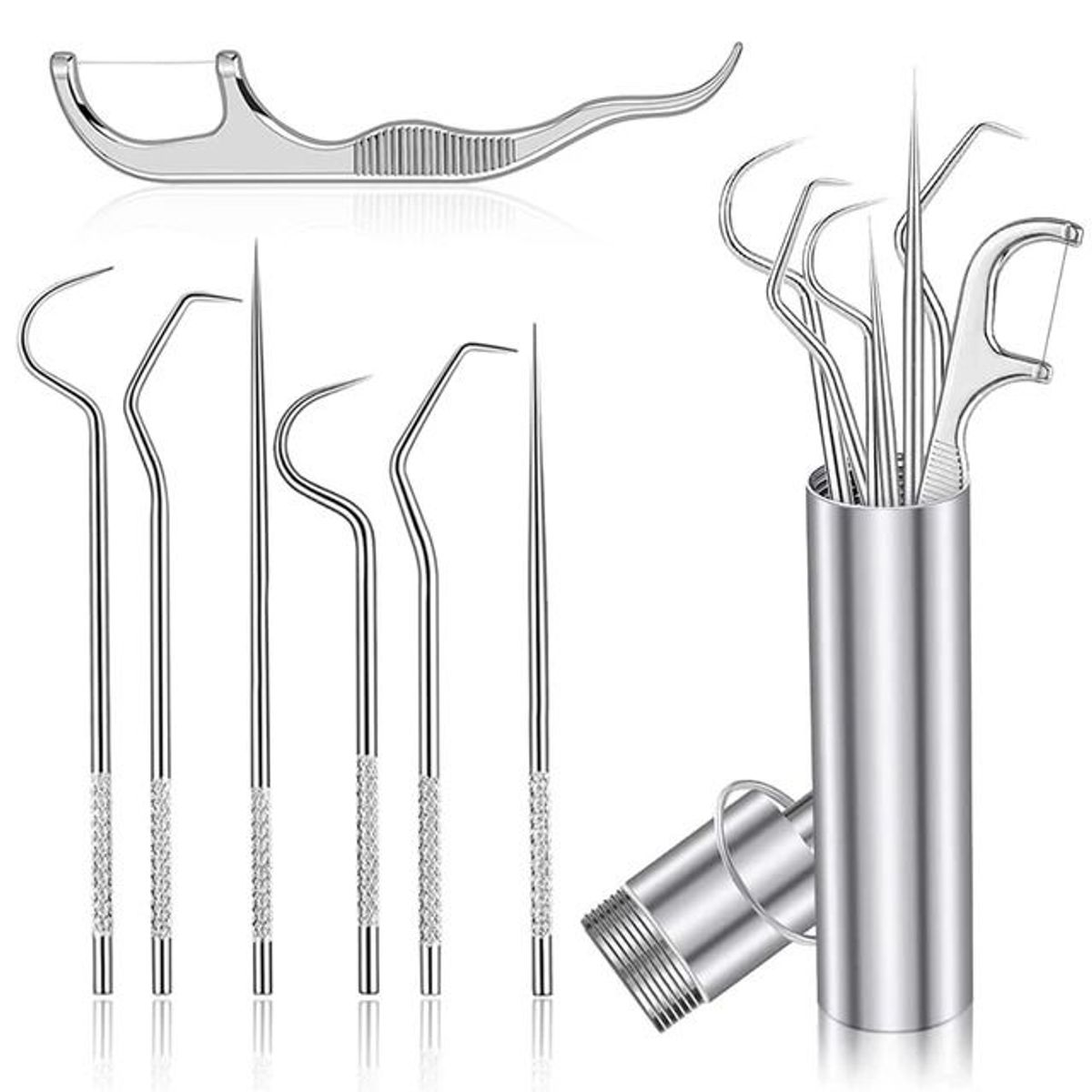OEM - 2Kit de Herramientas de Limpieza de Dientes de Acero Inoxidable 7 en 1