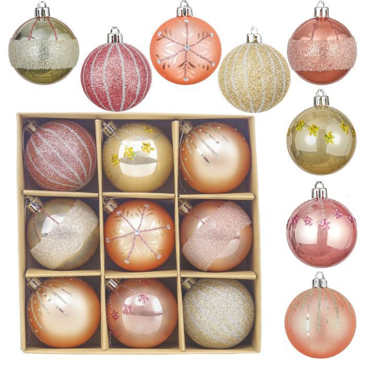 GENERICO - BOLAS NAVIDEÑAS X 9 UNIDADES ROSA Y DORADO