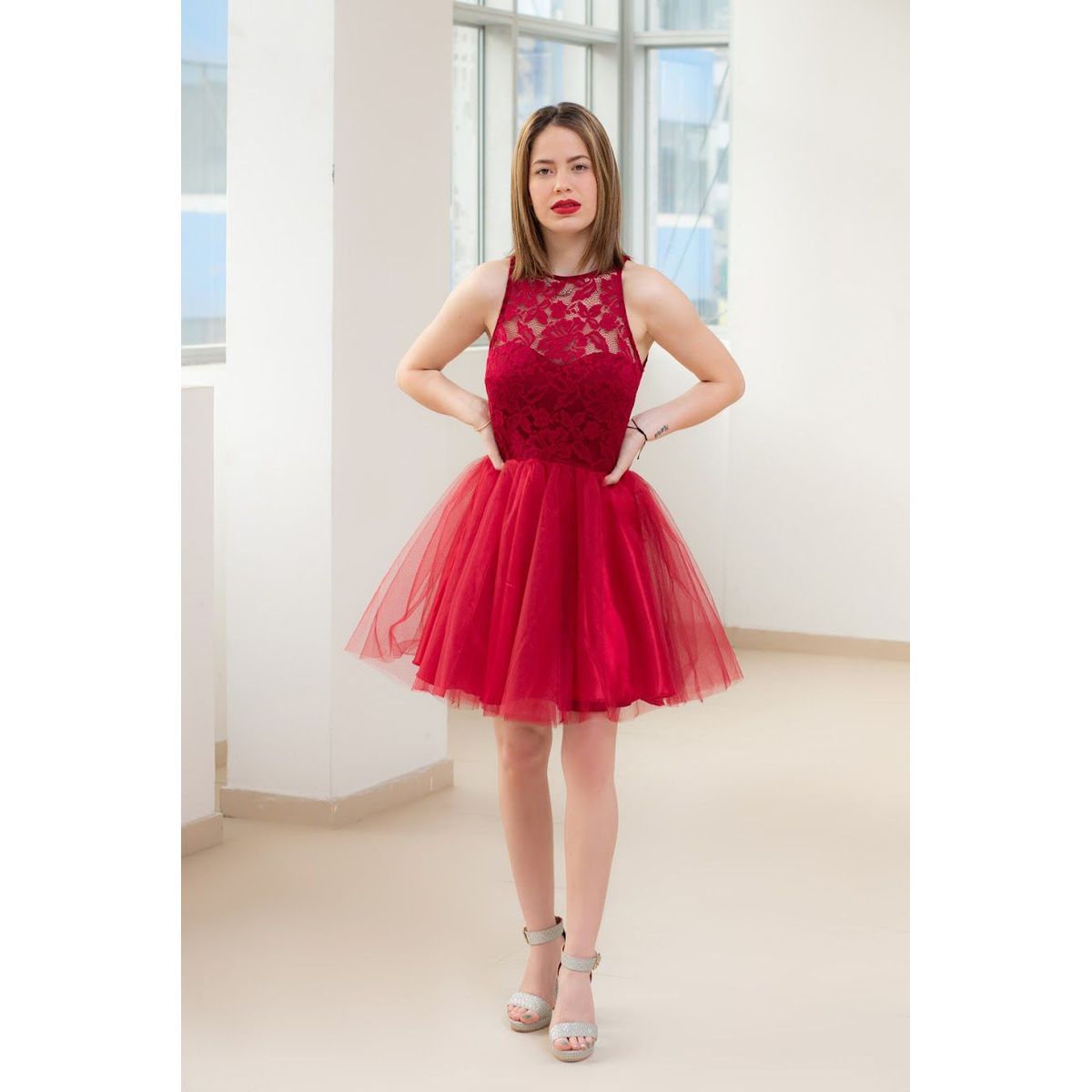 GENERICO - Vestido Encaje Julissa Color Azulino Estacion 108