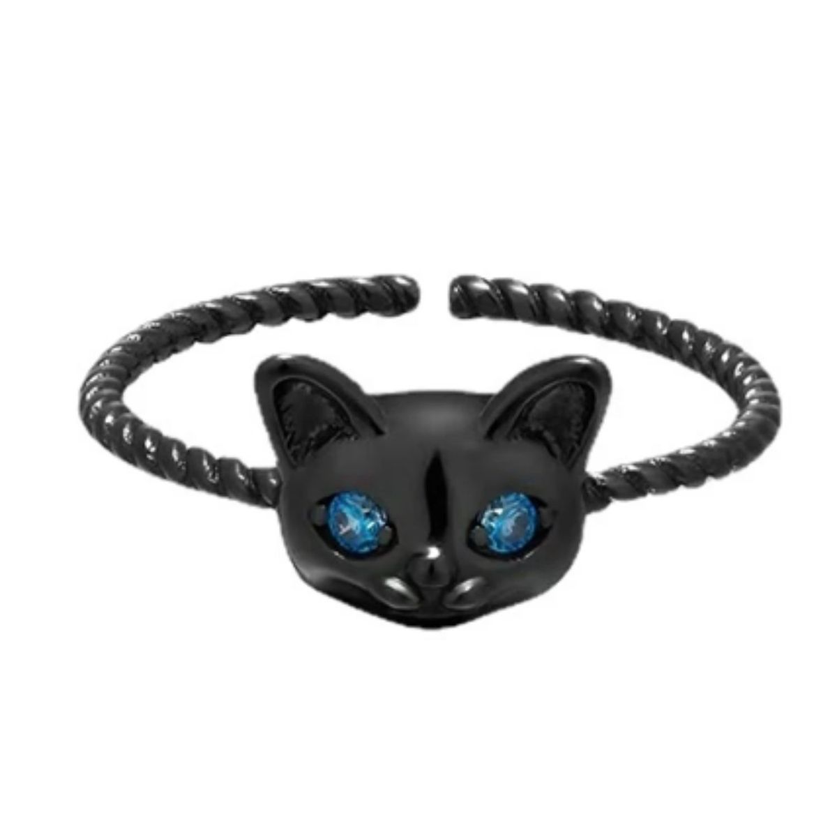 GENERICO - Anillo Abierto Ajustable con Diseño de Gato Negro para mujer