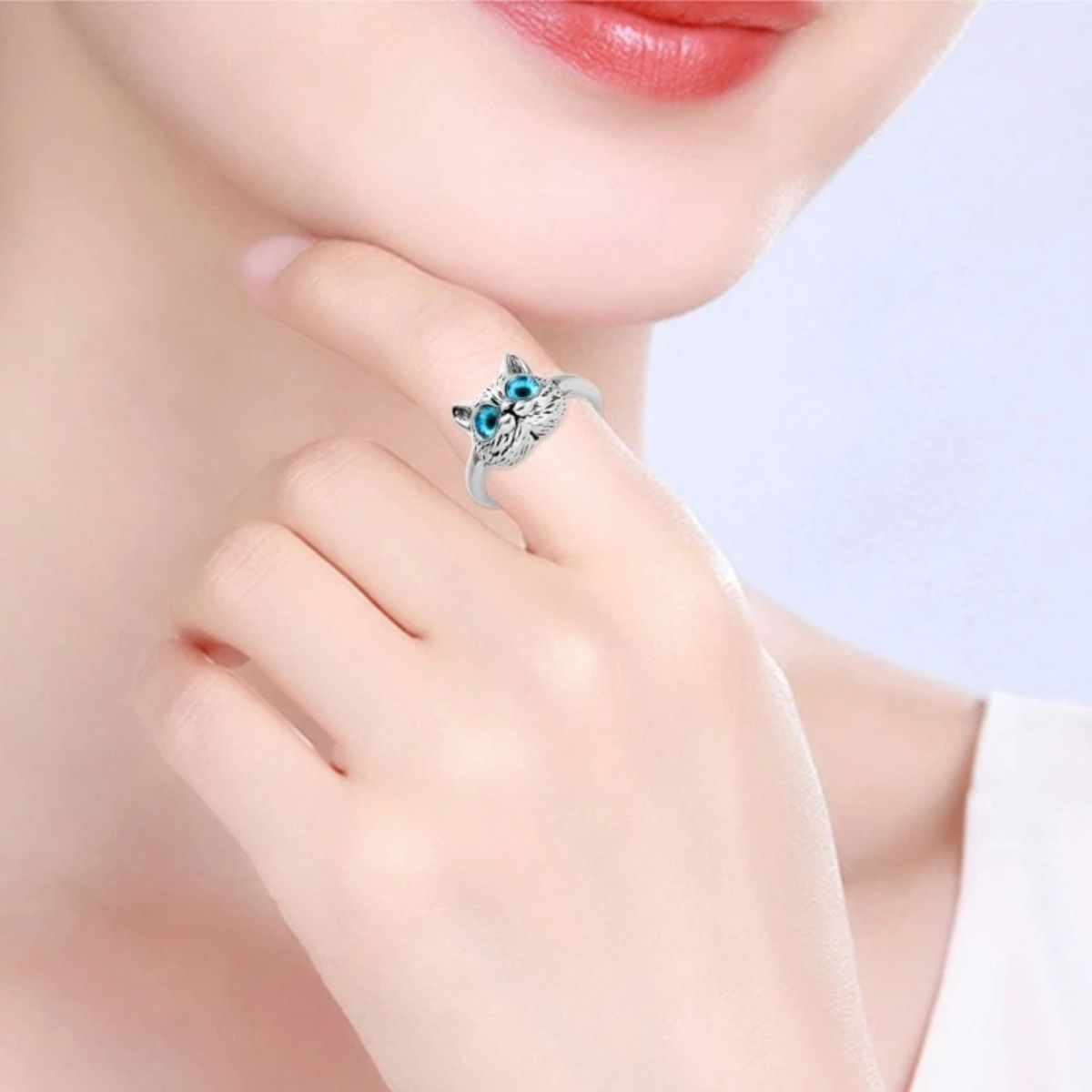 GENERICO - Anillo Ajustable de Gato Bohemio ojos azules para mujer