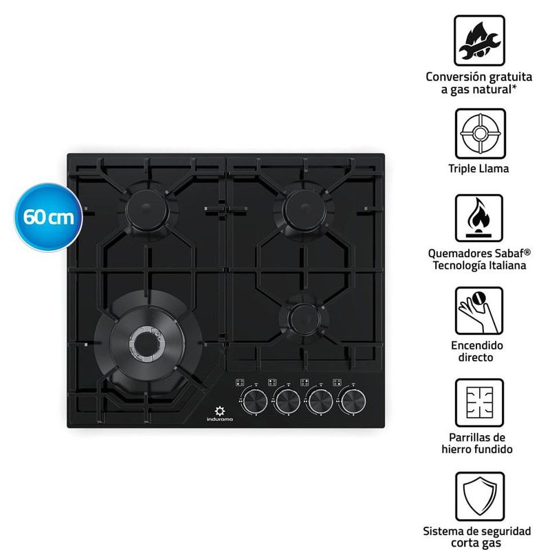 INDURAMA - COCINA EMPOTRABLE INDURAMA 4 QUEMADORES EGASI-604CGNE