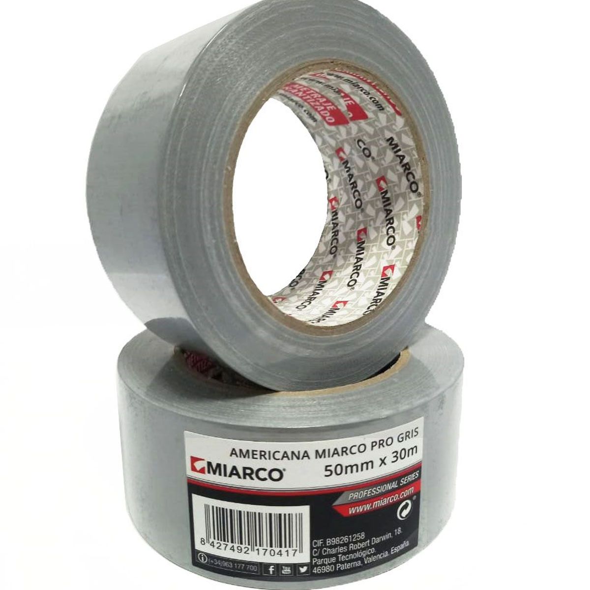 GENERICO - Cinta Adhesiva Duct Tape Ducto Europea 50mm x 30mt MIARCO GRIS PLATA