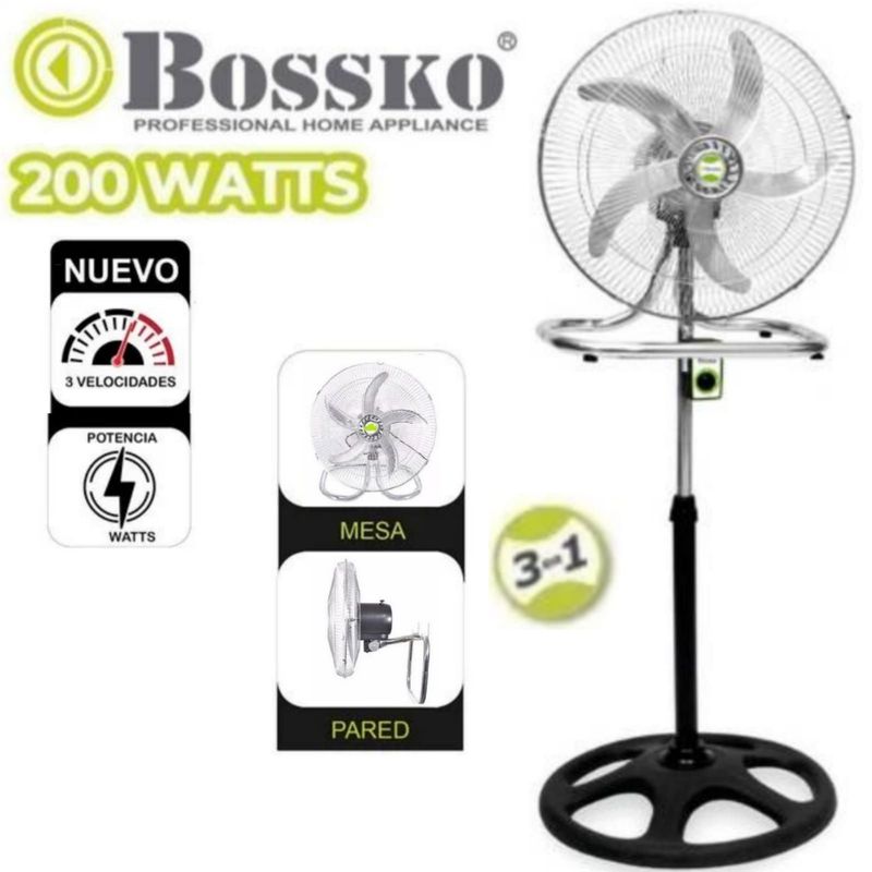 BOSSKO - Ventilador Bossko 3 en 1 De 18″ Pulgadas 200 Watts PLATEADO