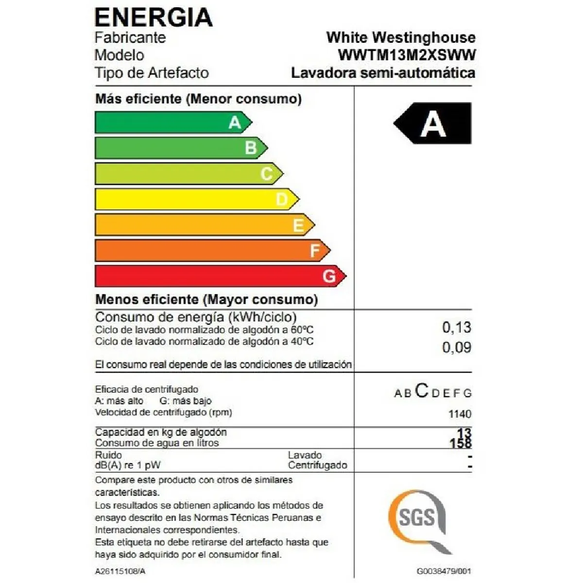 WESTINGHOUSE - Lavadora Semiautomática Westinghouse Carga Superior 15KG