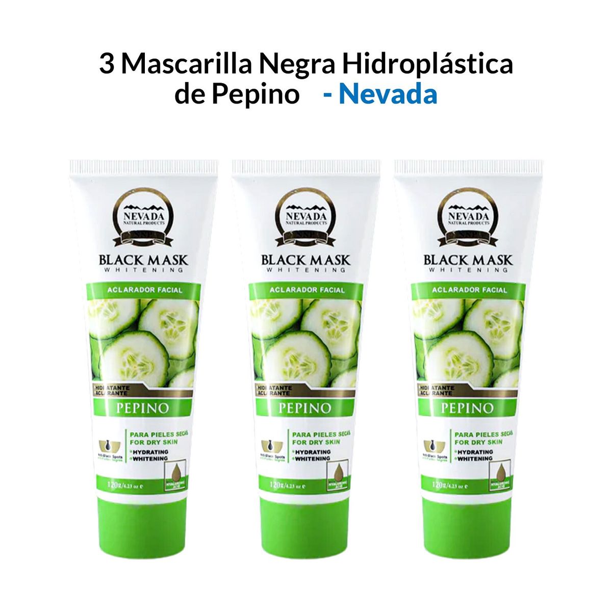 NEVADA NATURAL PRODUCTS - 3 Mascarilla Negra Hodroplástica de Pepino 120gr