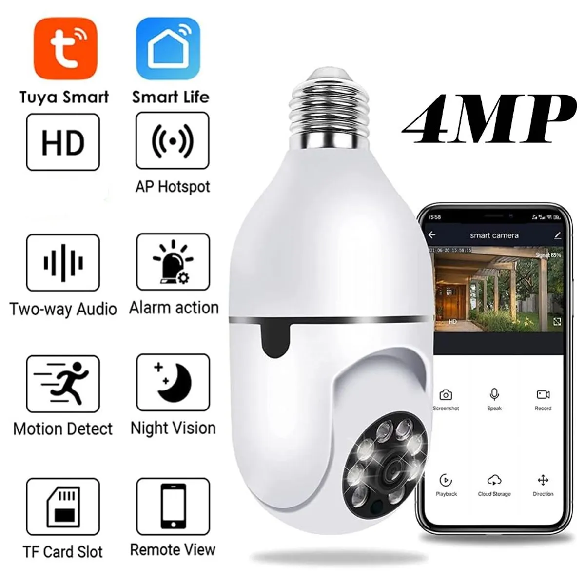 GENERICO - Camara seguridad Ip Wifi foco espia 360 4MP sensor de movimiento