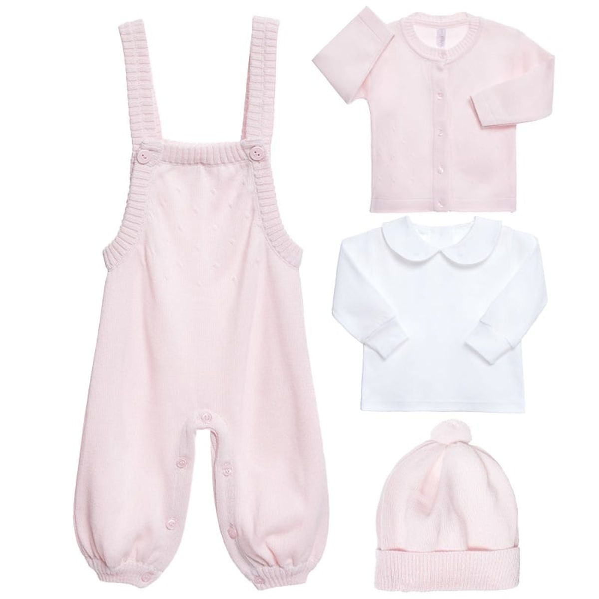 GENERICO - Ajuar Overall de Hilo para Bebe Niña Rosado de Algodón 4 Piezas