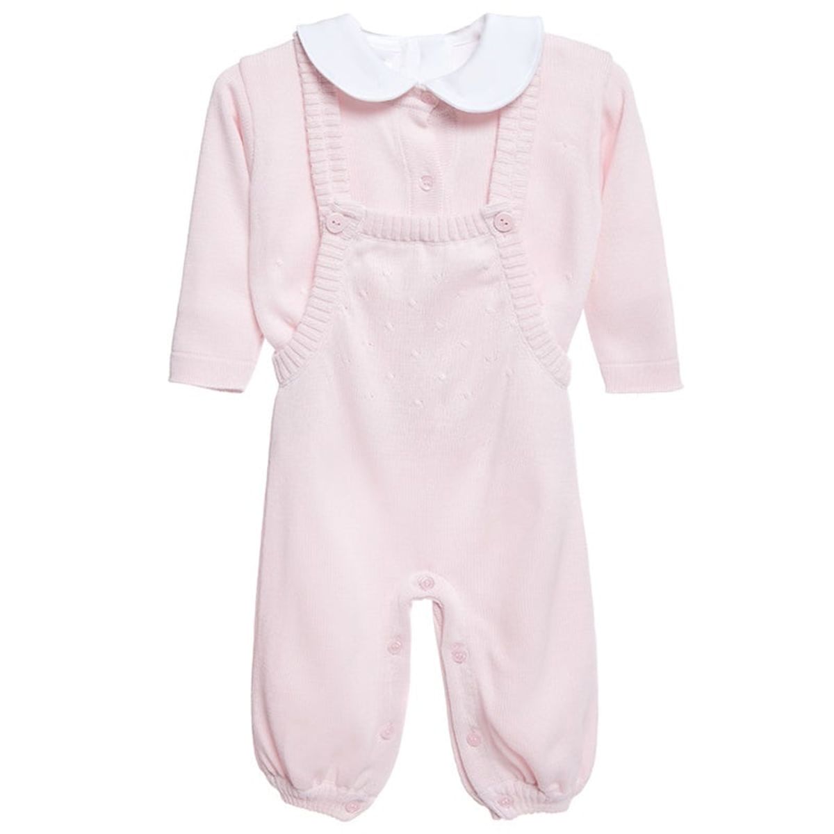 GENERICO - Ajuar Overall de Hilo para Bebe Niña Rosado de Algodón 4 Piezas