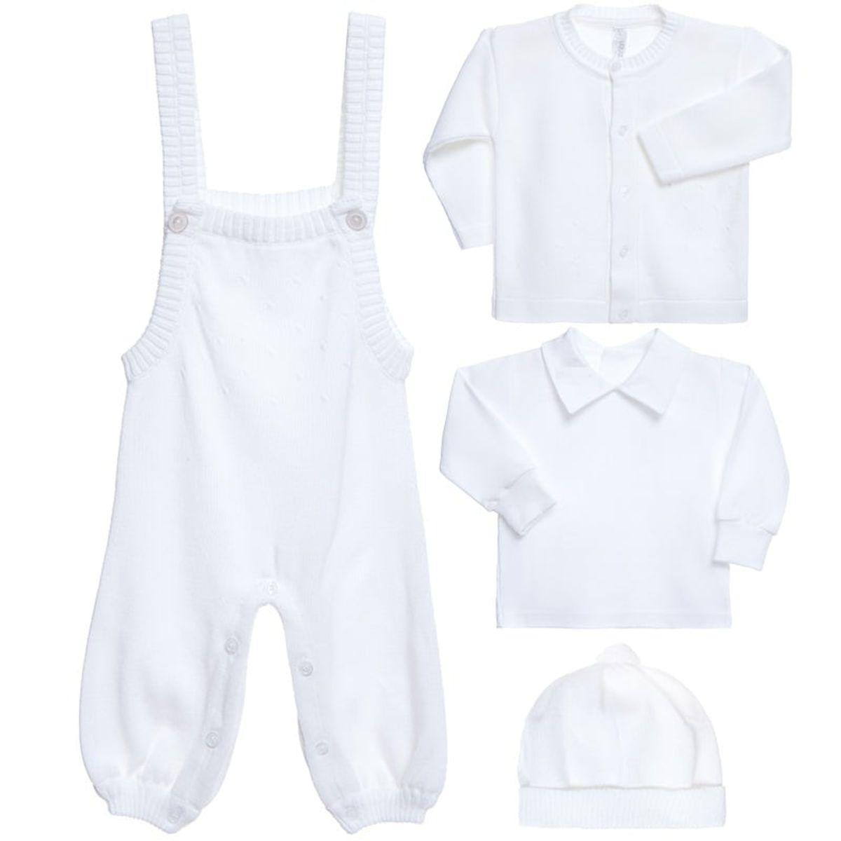 GENERICO - Ajuar Overall de Hilo para Bebe Blanco de Algodón 4 PIEZAS