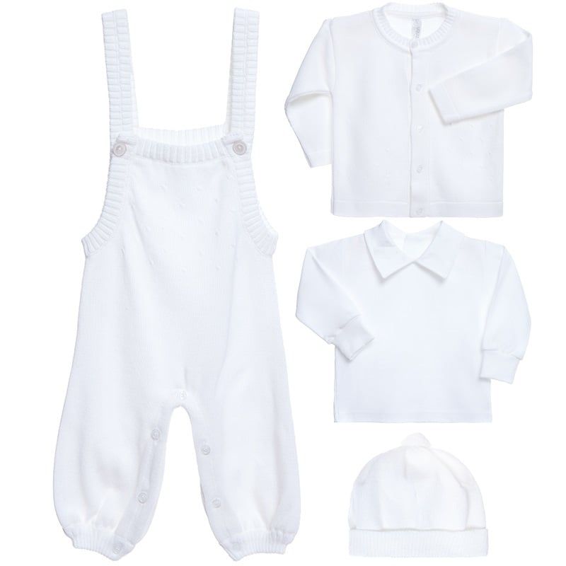 GENERICO - Ajuar Overall de Hilo para Bebe Blanco de Algodón 4 PIEZAS