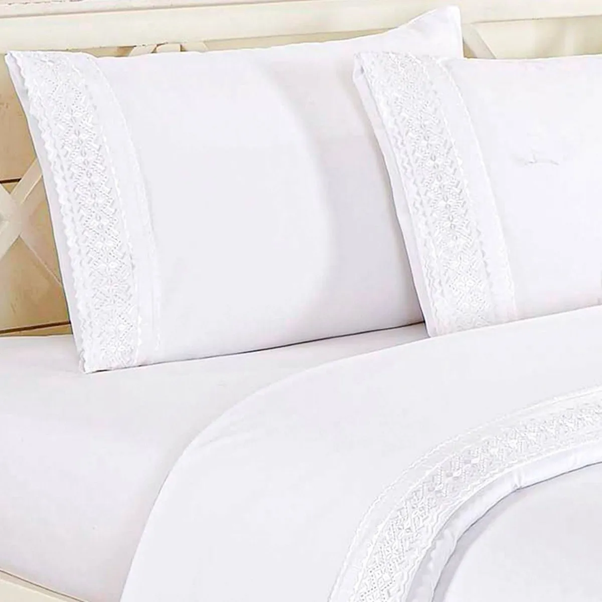 CASATEX - Juego de sabanas 100% algodón 2 plazas con bordado - Blanco