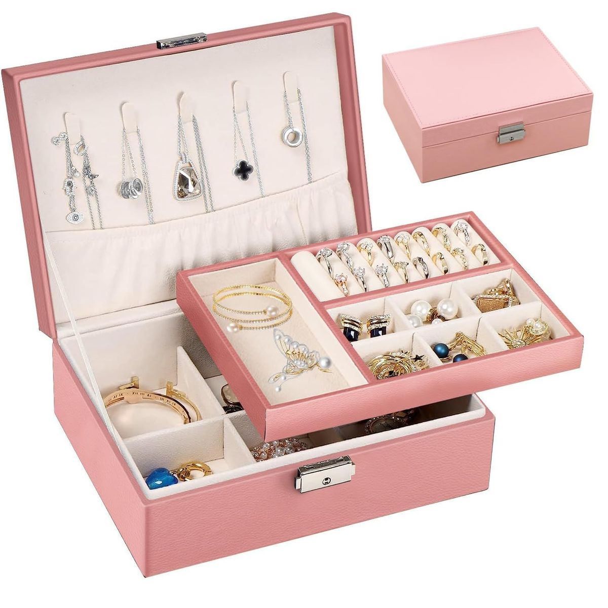 OEM - Organizador de joyas para mujeres y niñas, organizador de 2 Niveles