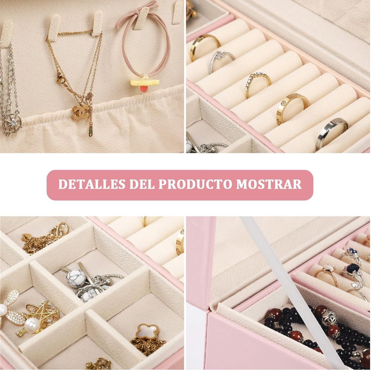OEM - Organizador de Joyas de Cuero Multifuncional de 2 Capas con Cerradura
