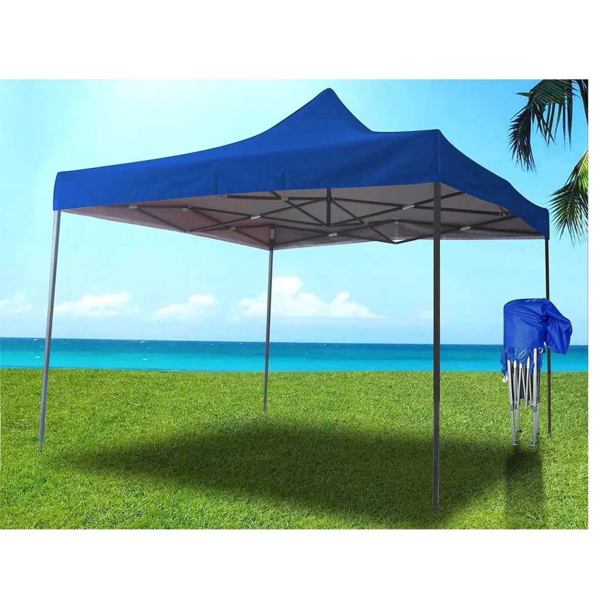 OEM - Toldo Plegable Azul 2 x 3 m Lona Impermeable con Protección UV