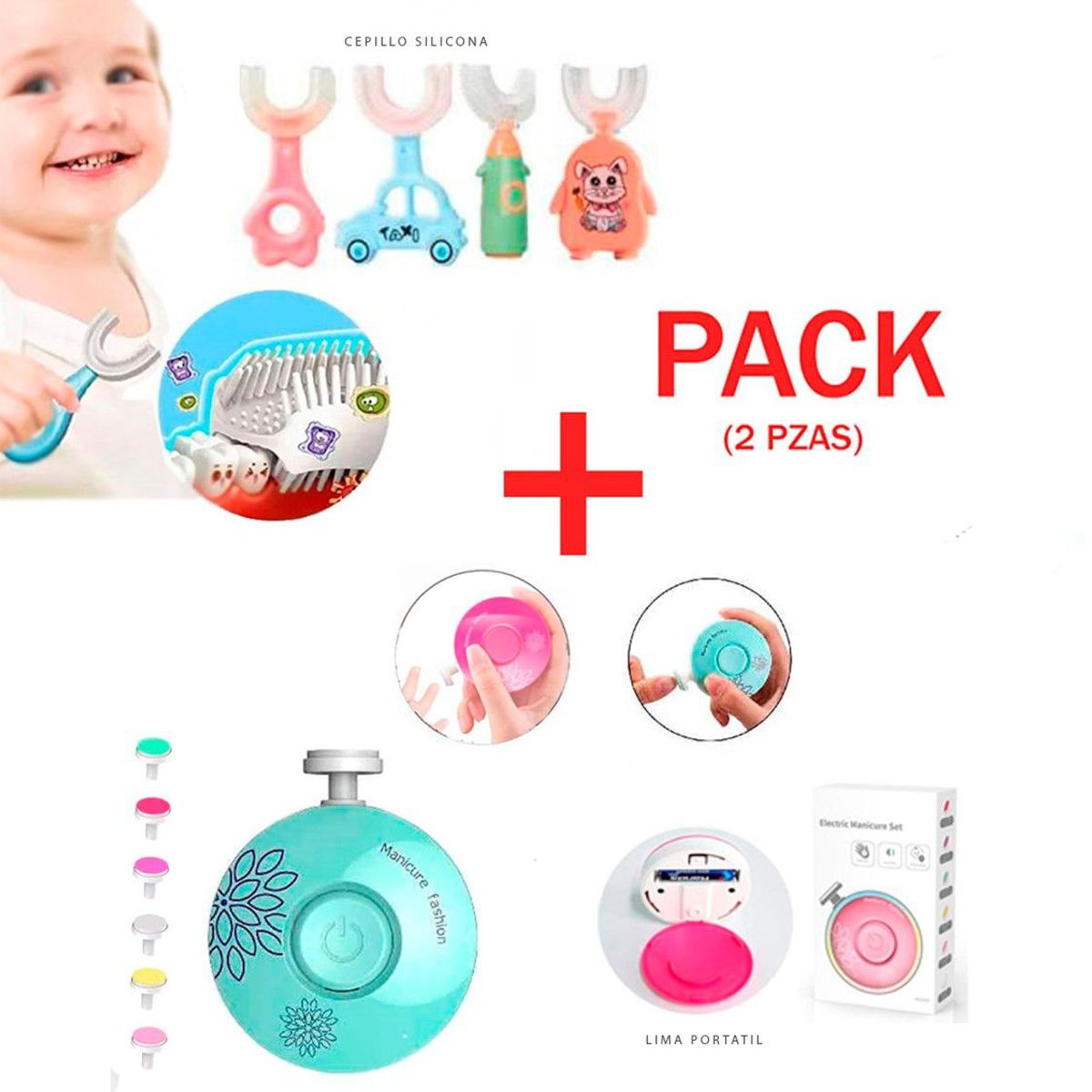 GENERICO - 1 CEPILLO EN 1 Y UNA LIMA DE UÑAS ELECTRICA A PILAS